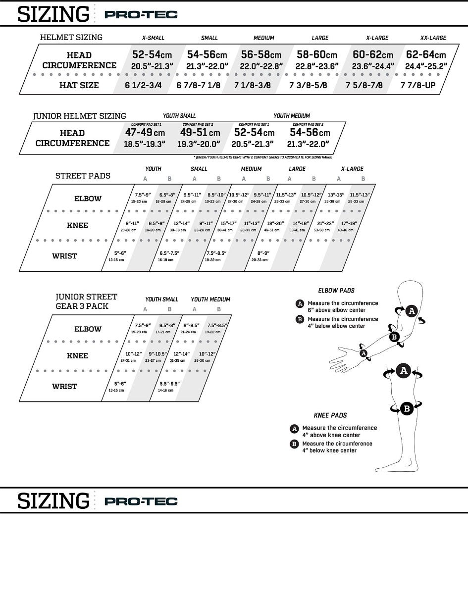 Pro-Tec Size Chart